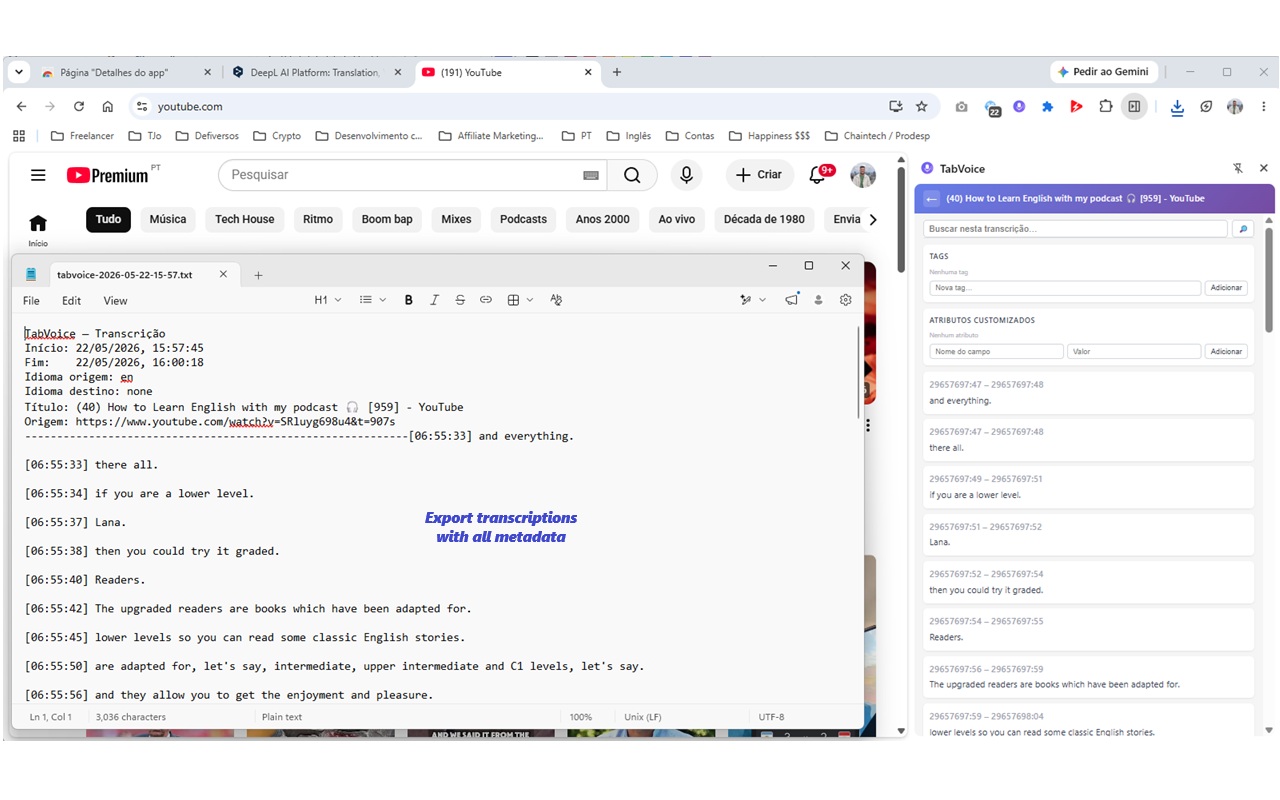 Export transcriptions with full metadata